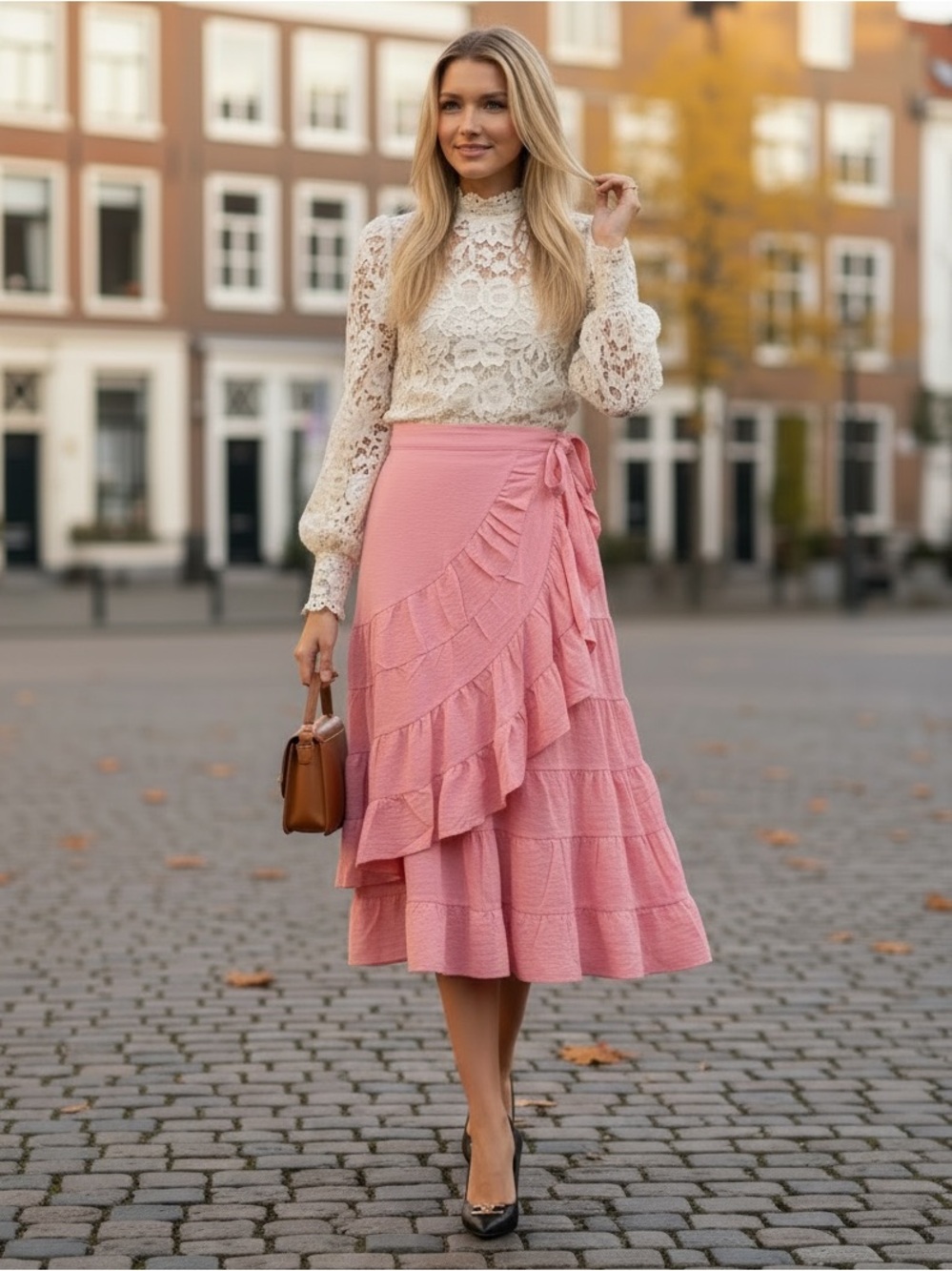 287 • Retro Pink Ruffle Wrap Skirt